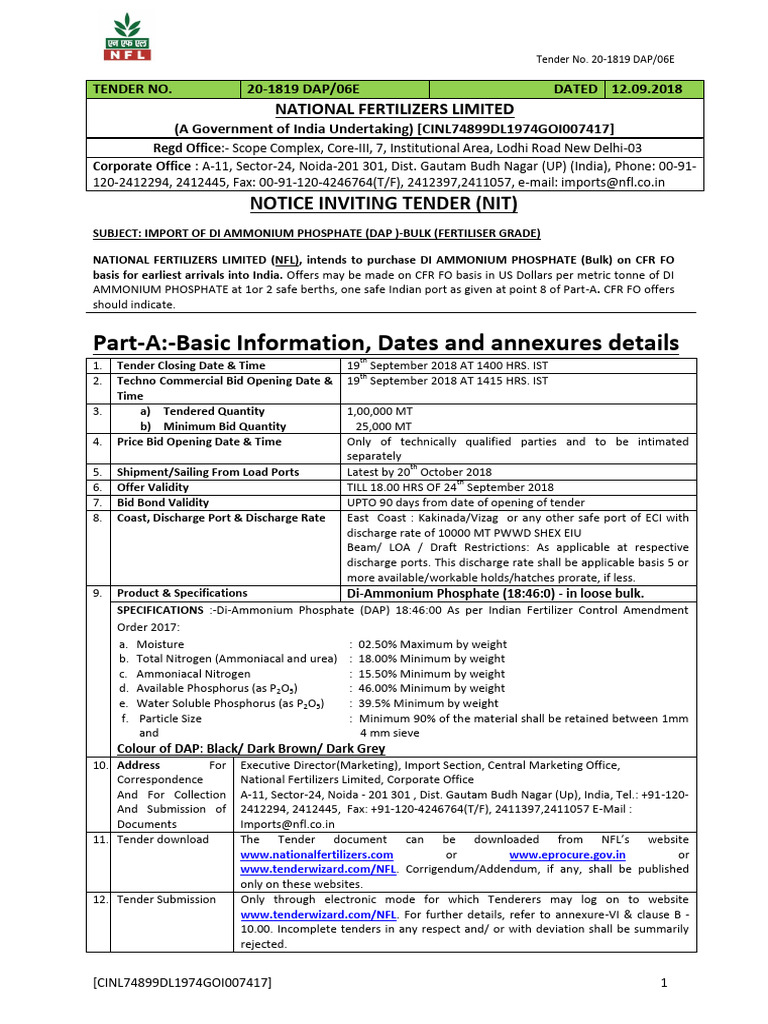DAP Fertilizer Import Tender Notice | PDF | Bill Of Lading | Invoice