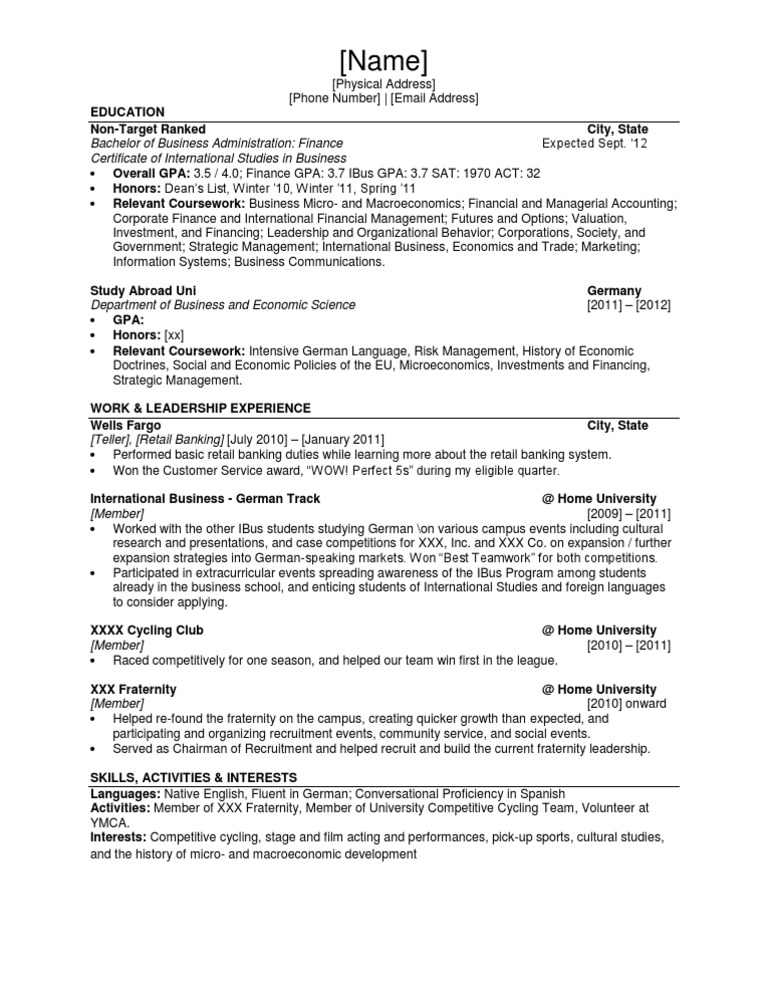 Resume IBD WSO Style PDF Strategic Management International Business Resume IBD WSO Style PDF Strategic Management International Business