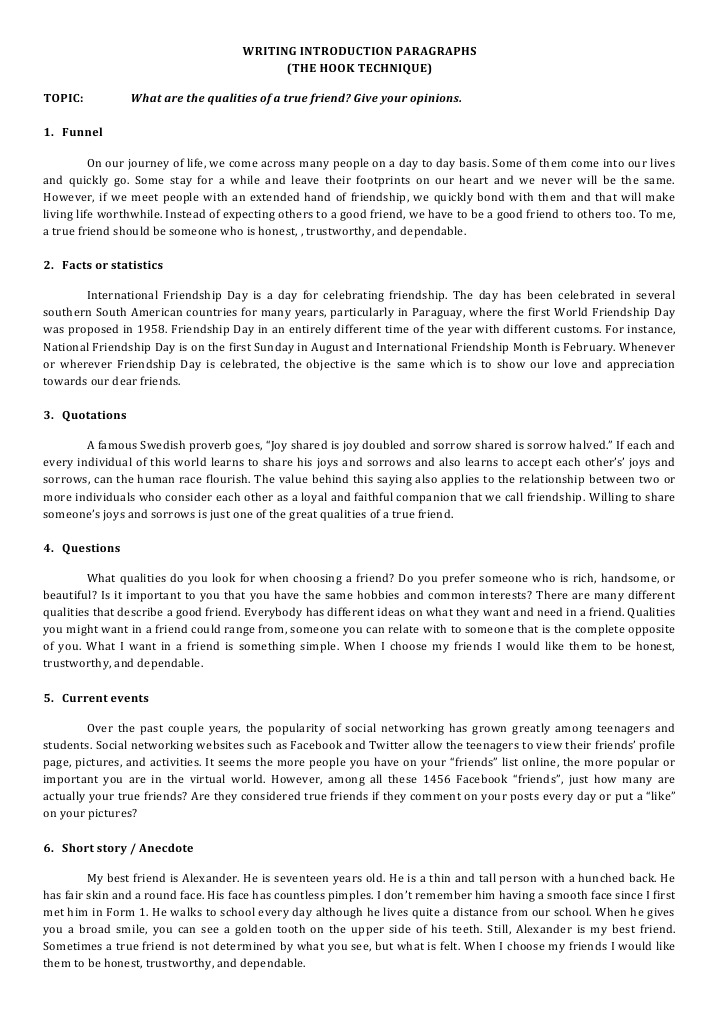 Writing Introduction Paragraphs PDF Friendship Social Networking