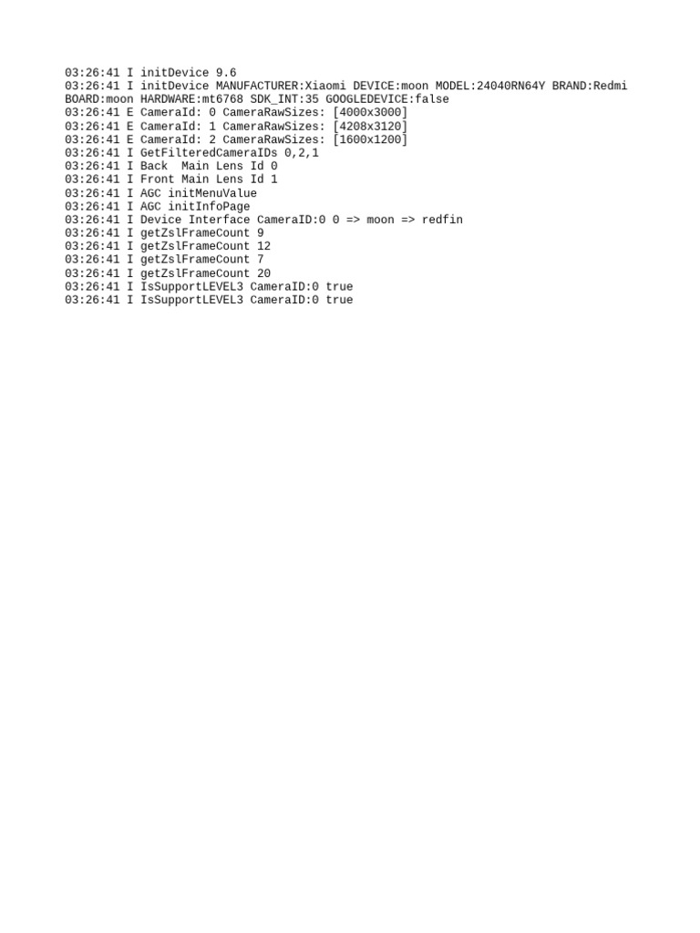 Xiaomi Redmi Camera Initialization Log | PDF