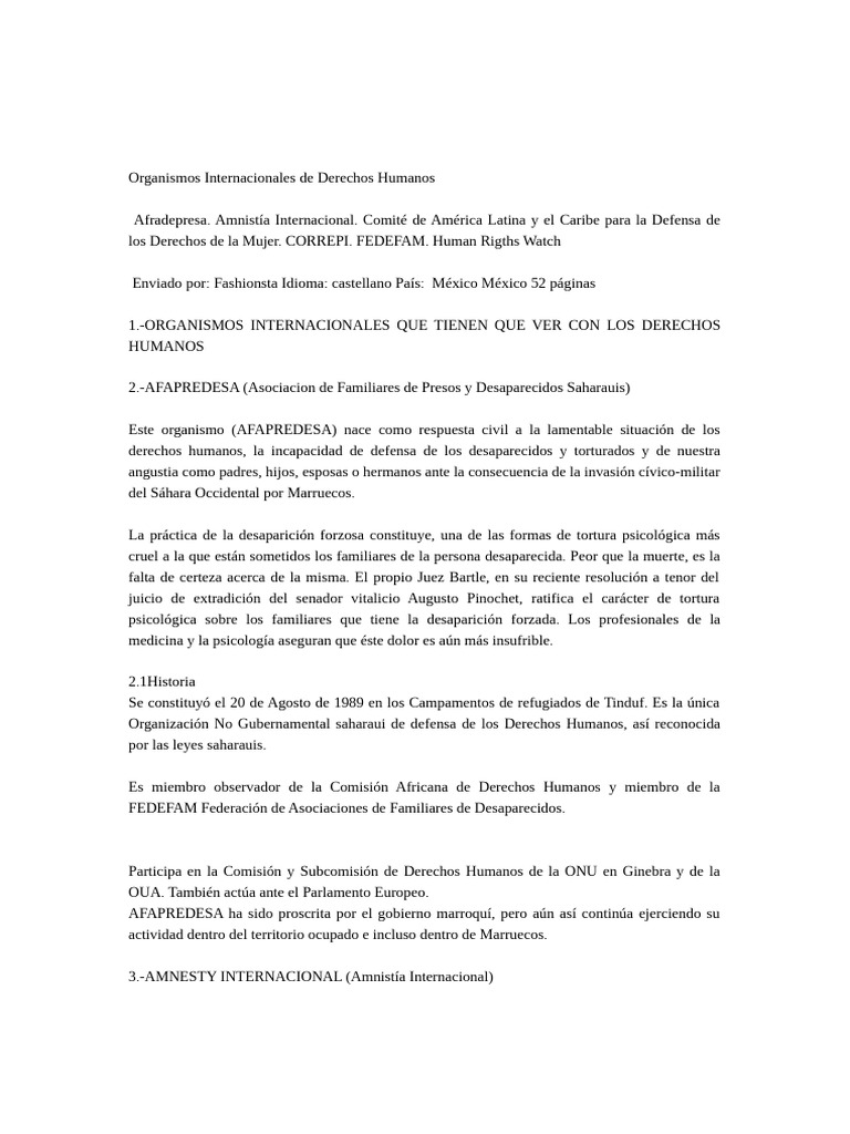 Organismos Internacionales de DDHH | PDF | Convenio europeo de derechos ...