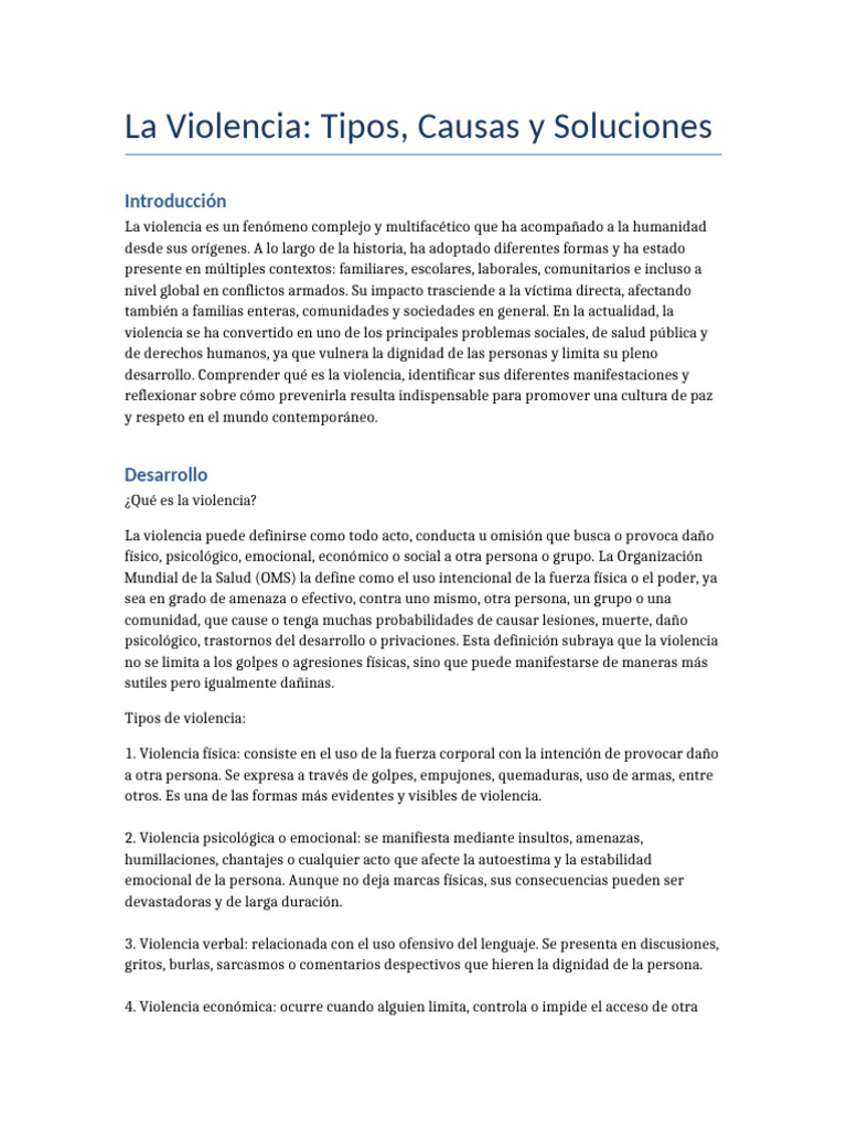 Tipos y Soluciones a la Violencia | PDF | Violencia | Psicología Social