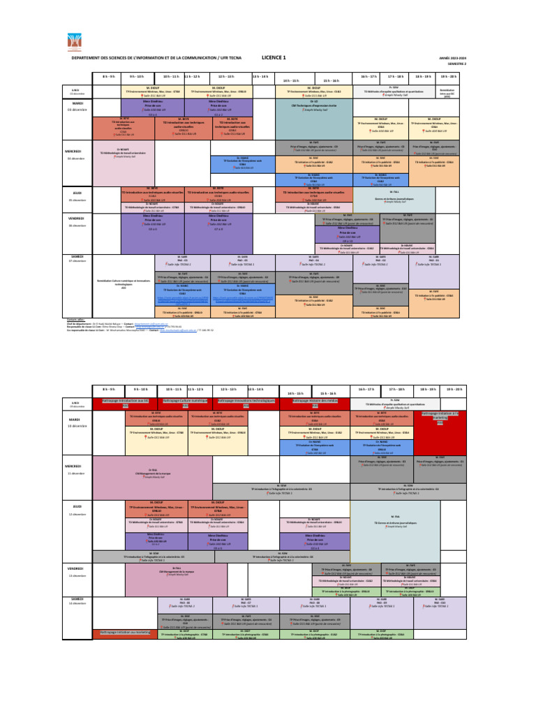 Emploi du temps Licence 1 SIC 2023-2024 | PDF | Informatique | Informatique