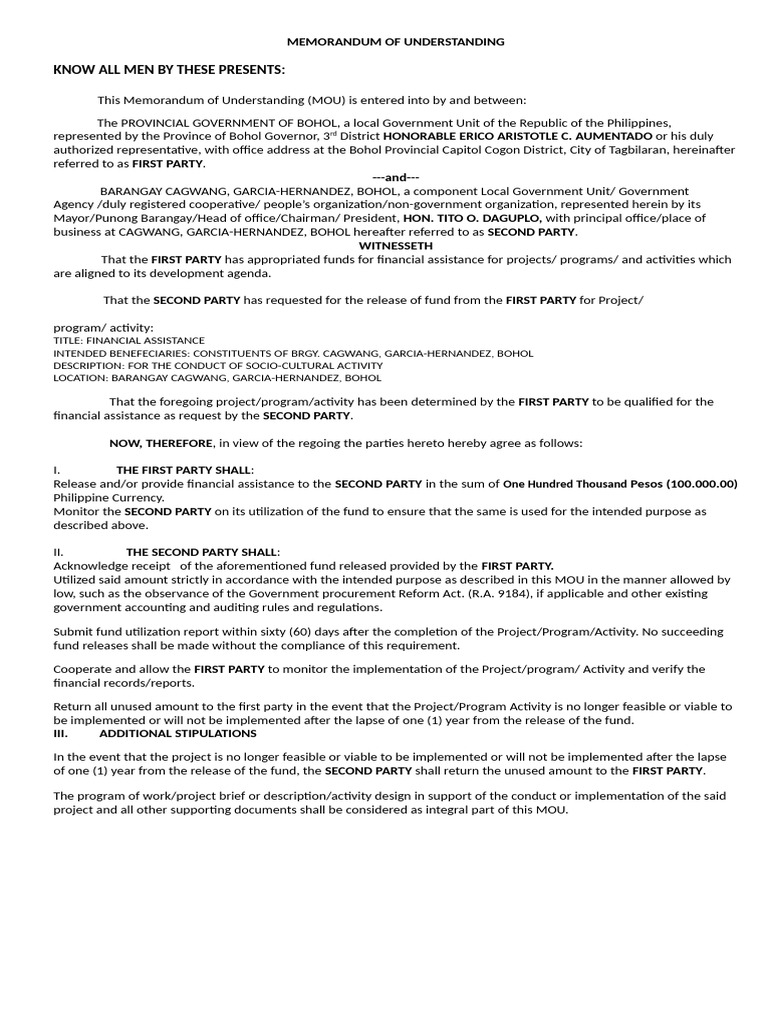 Reso and MOU for Gov-1 | PDF | Government