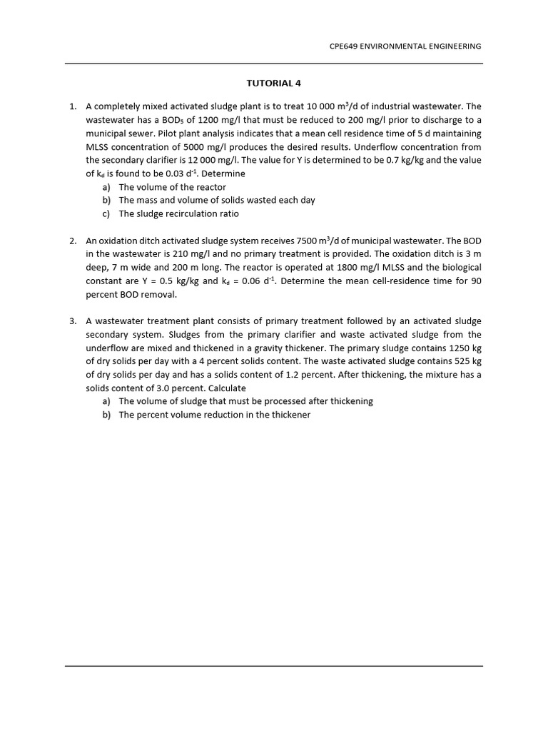 Environmental Engineering Wastewater Treatment | PDF