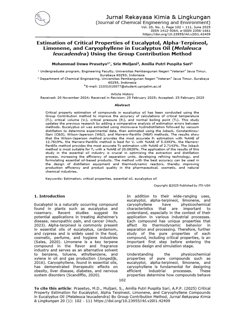 Critical Property Estimation of Eucalyptus Oil | PDF | Molecules ...