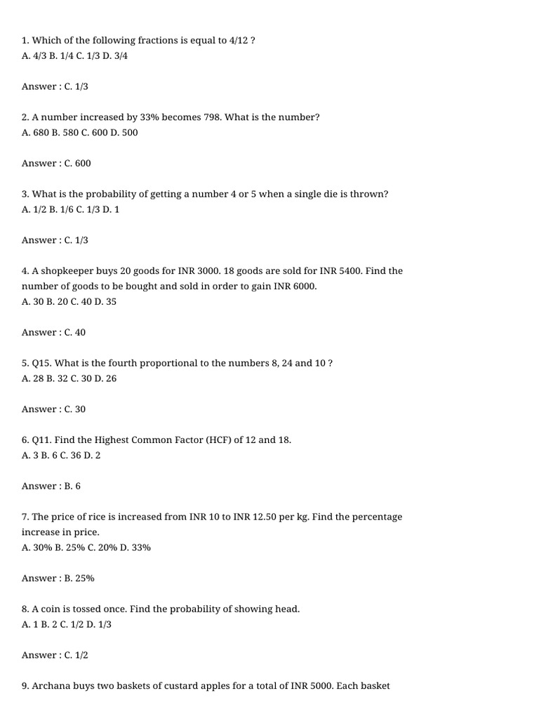 math imp | PDF | Odds | Arithmetic