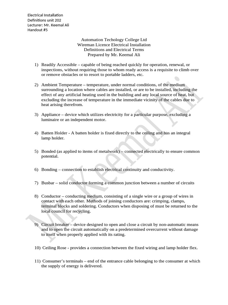 Electrical Installation Definitions Guide | PDF | Electrical Wiring ...