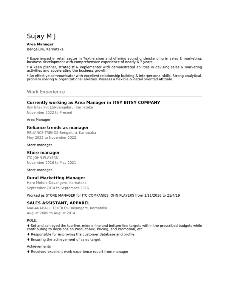 Area Manager Profile: Retail Expertise | PDF