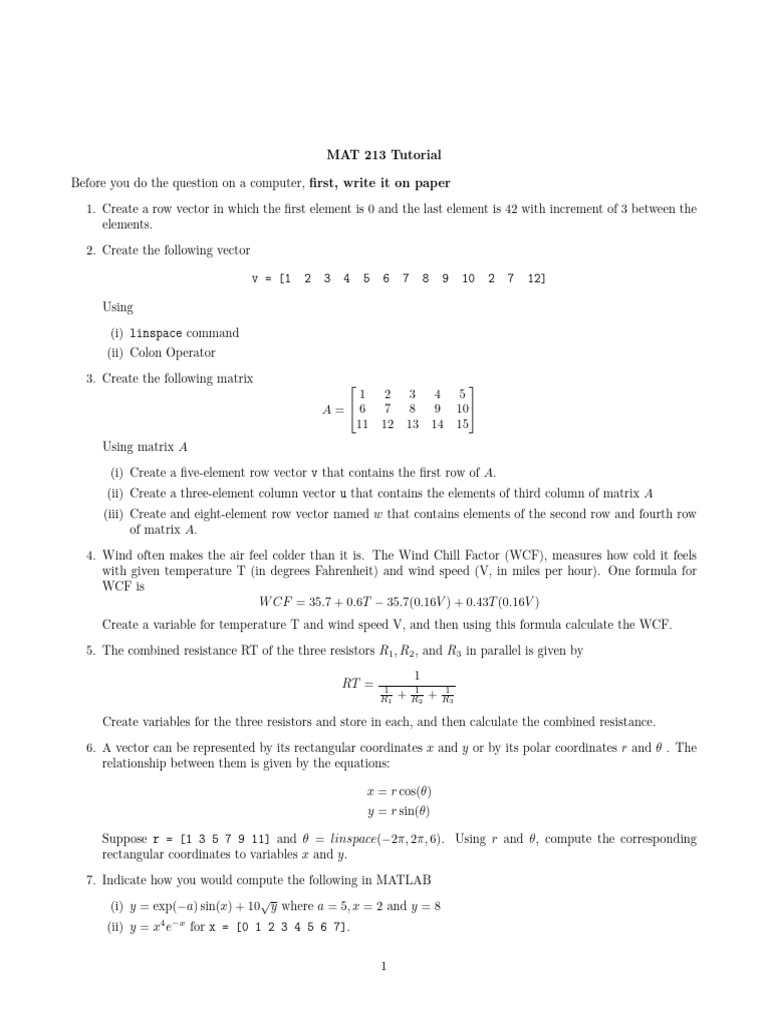 Mat213 Assign 1 | PDF | Matrix (Mathematics) | Velocity