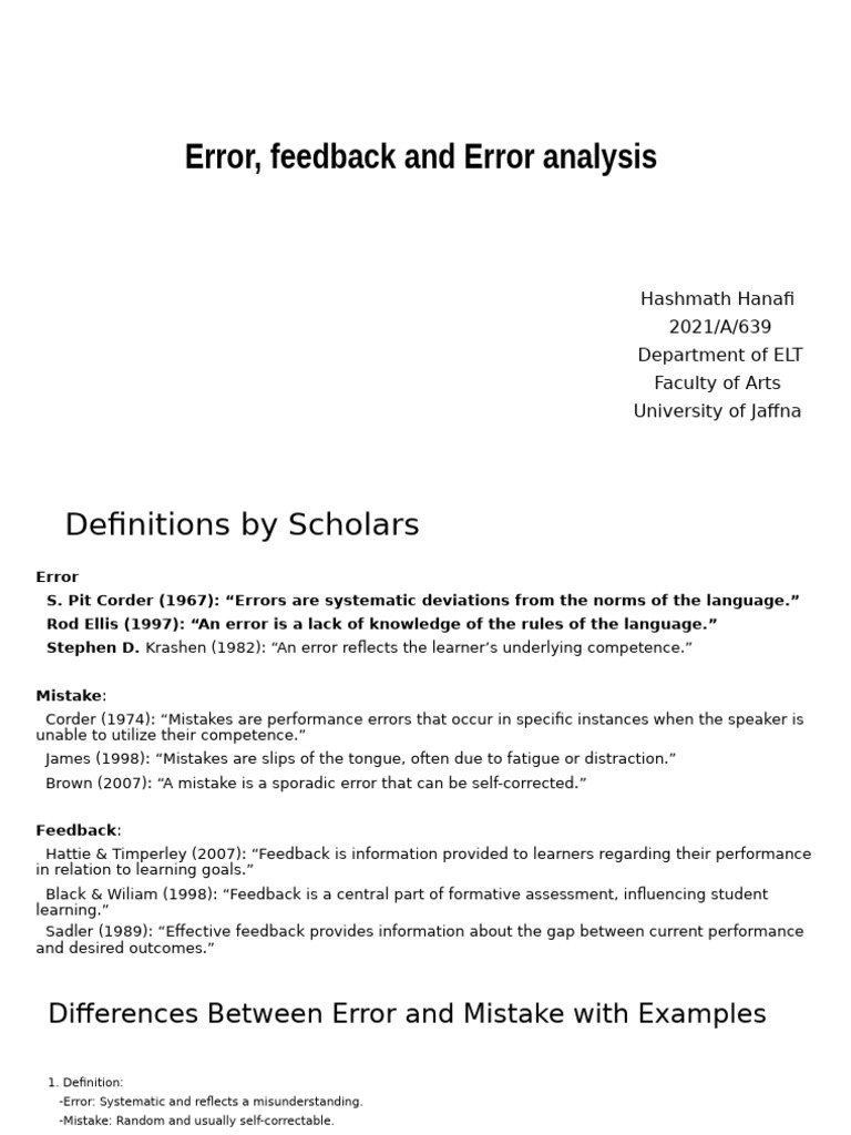 Error Analysis and Feedback in Language Learning | PDF | Learning | Error