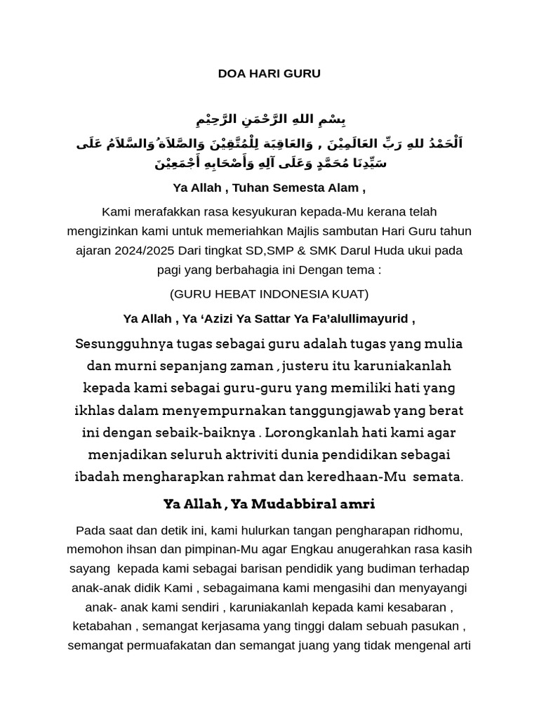 Doa Syukur Hari Guru 2024/2025 | PDF