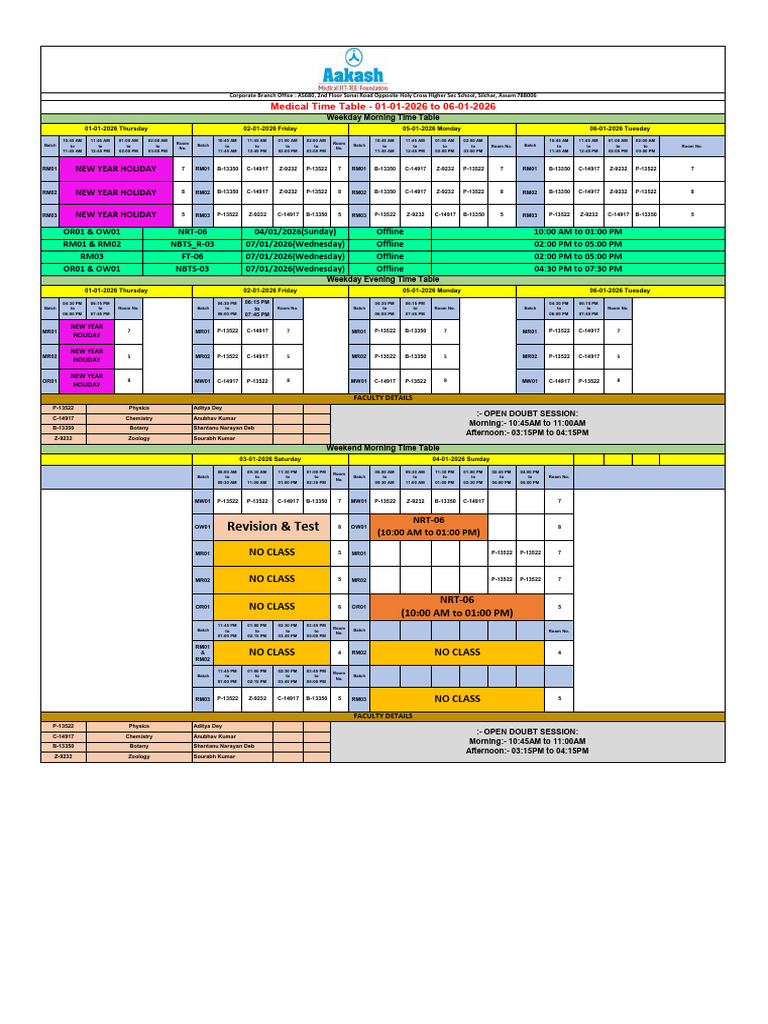 Medical Time Table January 2026 | PDF | Workweek And Weekend
