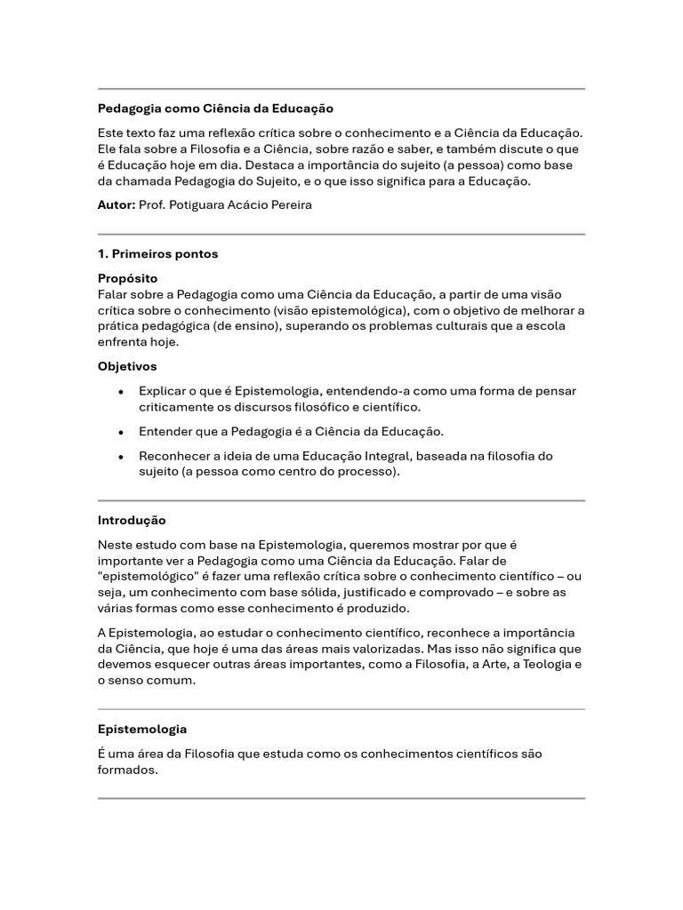 Pedagogia: Ciência e Epistemologia na Educação | PDF | Science | Pedagogia