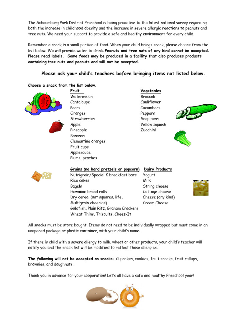 Safe Snack Guidelines for Preschool | PDF | Fruit | Foods