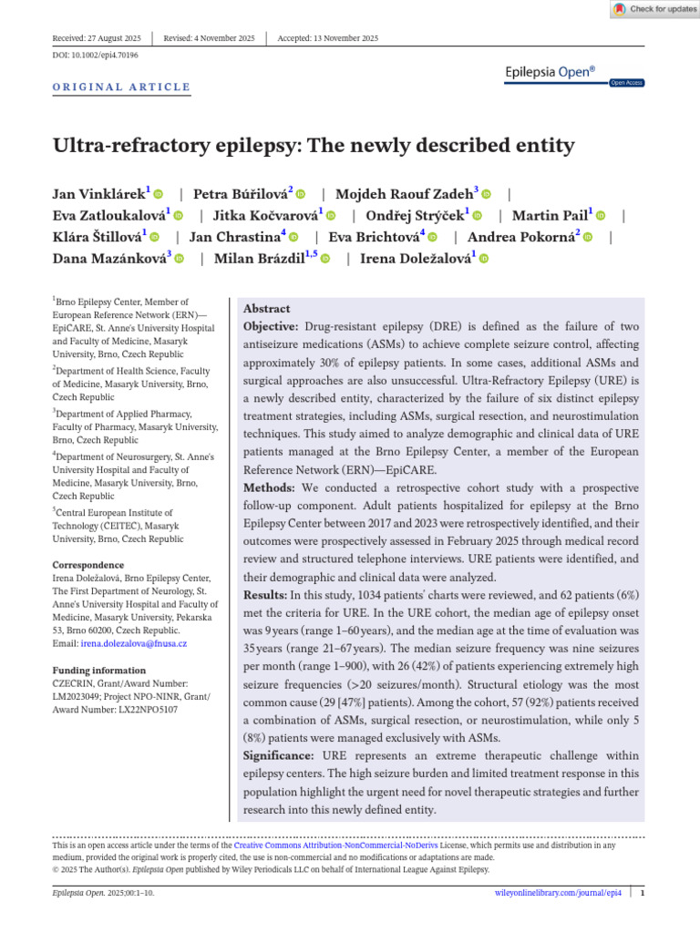 Ultra-Refractory Epilepsy: A New Study | PDF | Epilepsy | Disorders ...