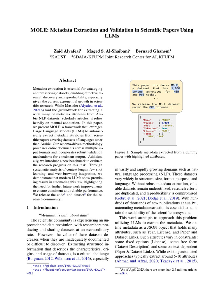 Automated Metadata Extraction with MOLE | PDF | Metadata