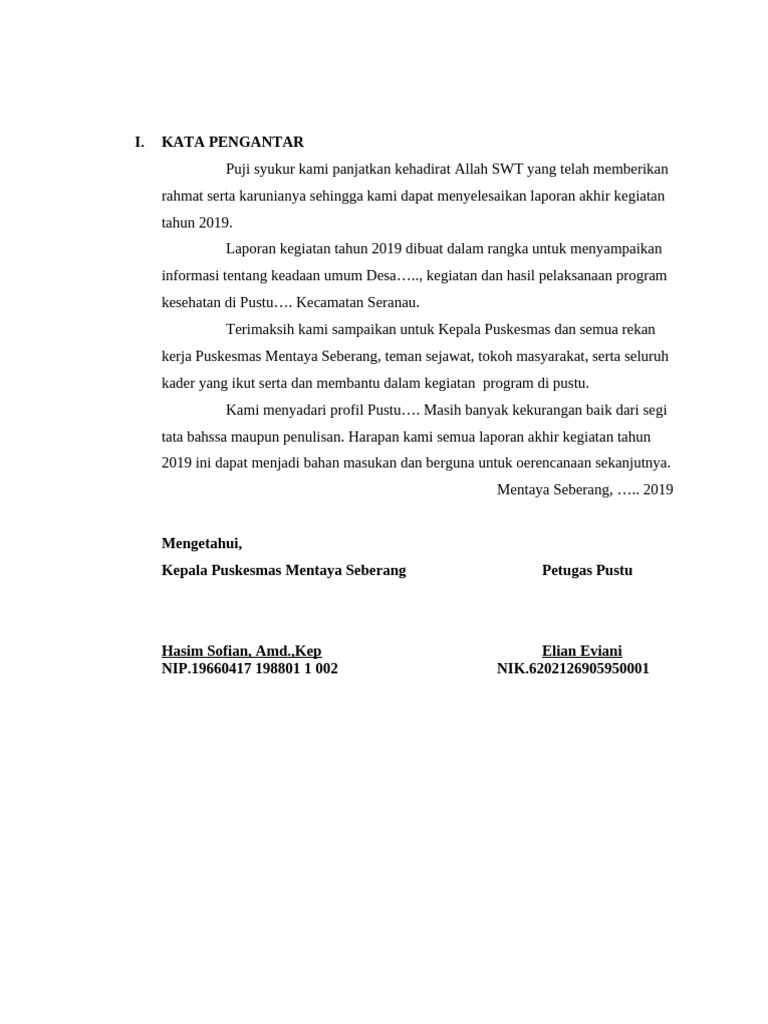 Laporan Kegiatan Kesehatan Pustu 2019 | PDF