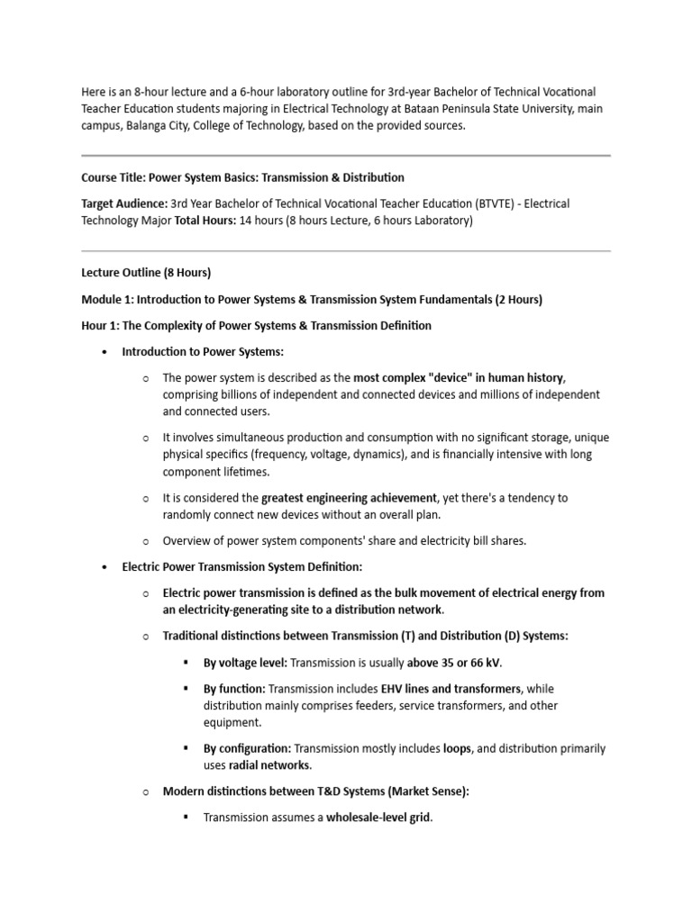 Power System Basics Course Outline | PDF | Electric Power Transmission ...