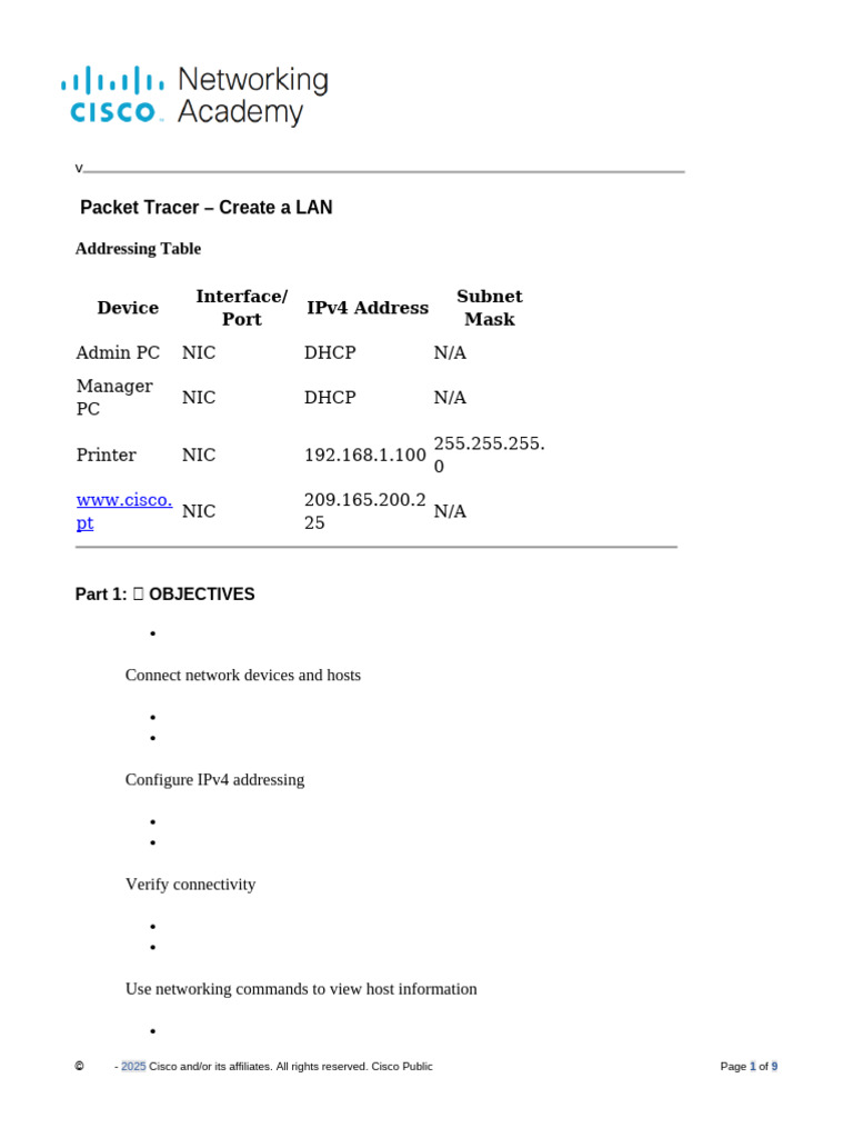 Create a LAN with Packet Tracer | PDF | Ip Address | Router (Computing)