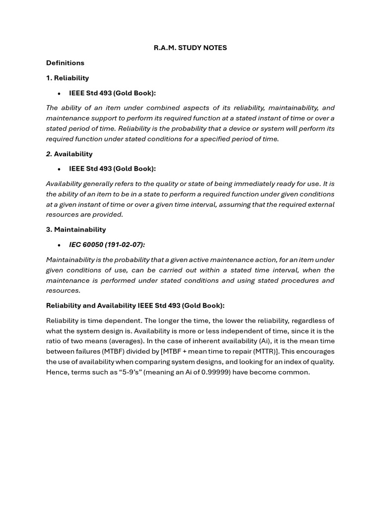 R.A.M. Study Notes: Reliability Basics | PDF | Reliability Engineering