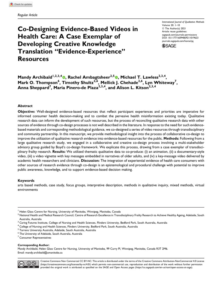 Archibald Et Al 2021 Co Designing Evidence Based Videos in Health Care ...
