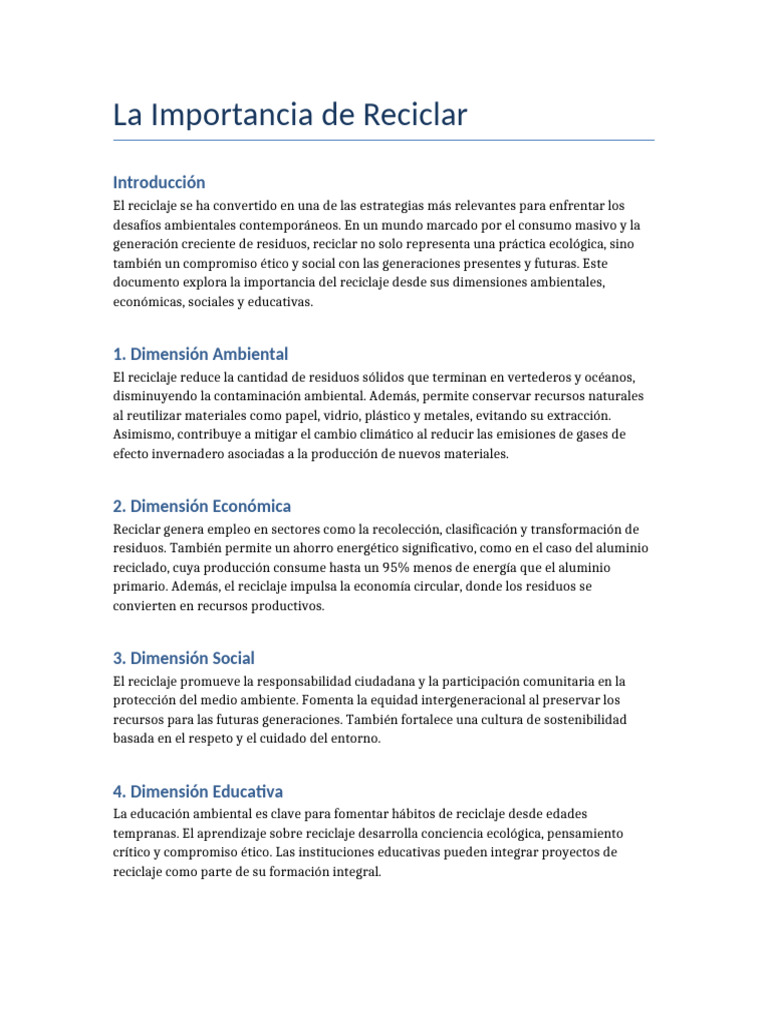 Importancia del Reciclaje Sostenible | PDF | Reciclaje | Residuos