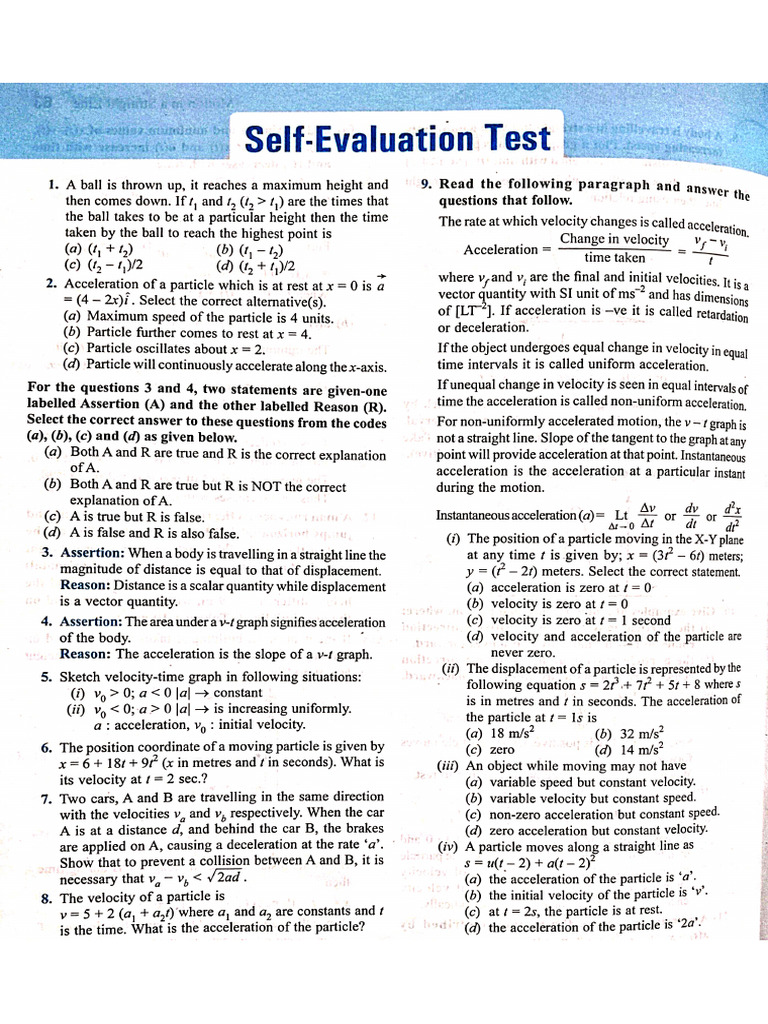 Self - Evaluation Test Physics | PDF