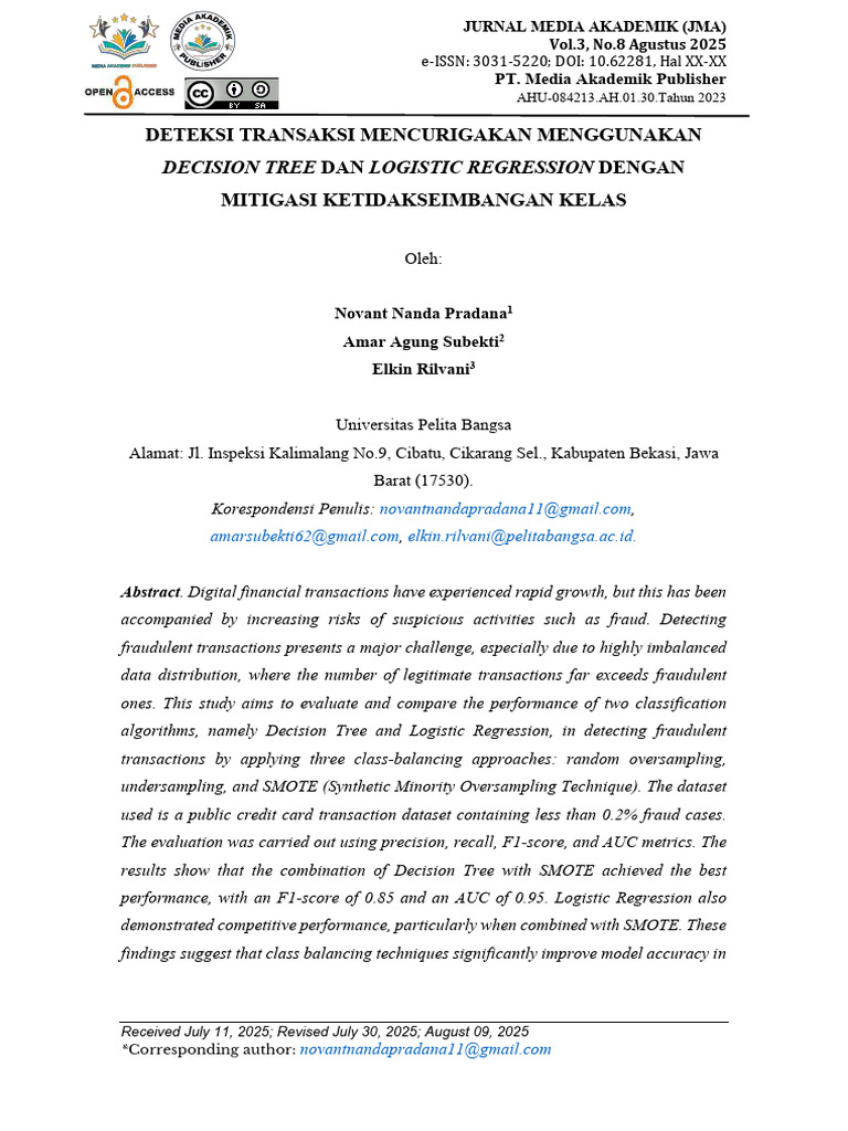 Deteksi Penipuan: Decision Tree vs Logistic Regression | PDF