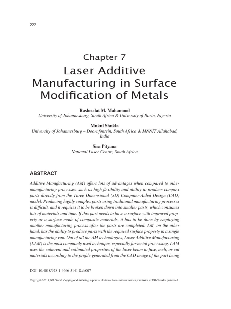 Laser Additive Manufacturing for Metal Surfaces | PDF | 3 D Printing ...
