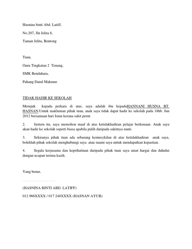 Surat Cuti Sekolah Kerana Bercuti