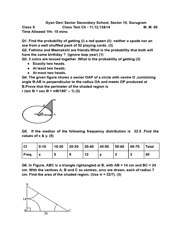 Class X Probability and Geometry Test | PDF | Geometric Measurement ...