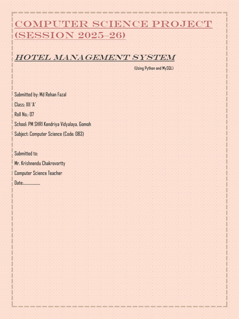 Cs Project 2025-26 Class Xii-2 | PDF | Databases | My Sql