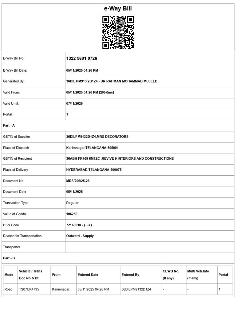 E-Way Bill Details for Transport | PDF