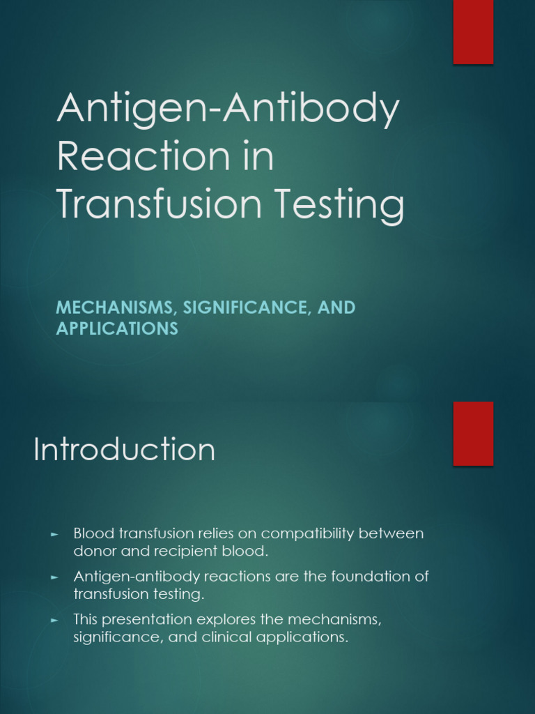 Antigen Antibody Reactions in Transfusion Testing | PDF | Blood ...