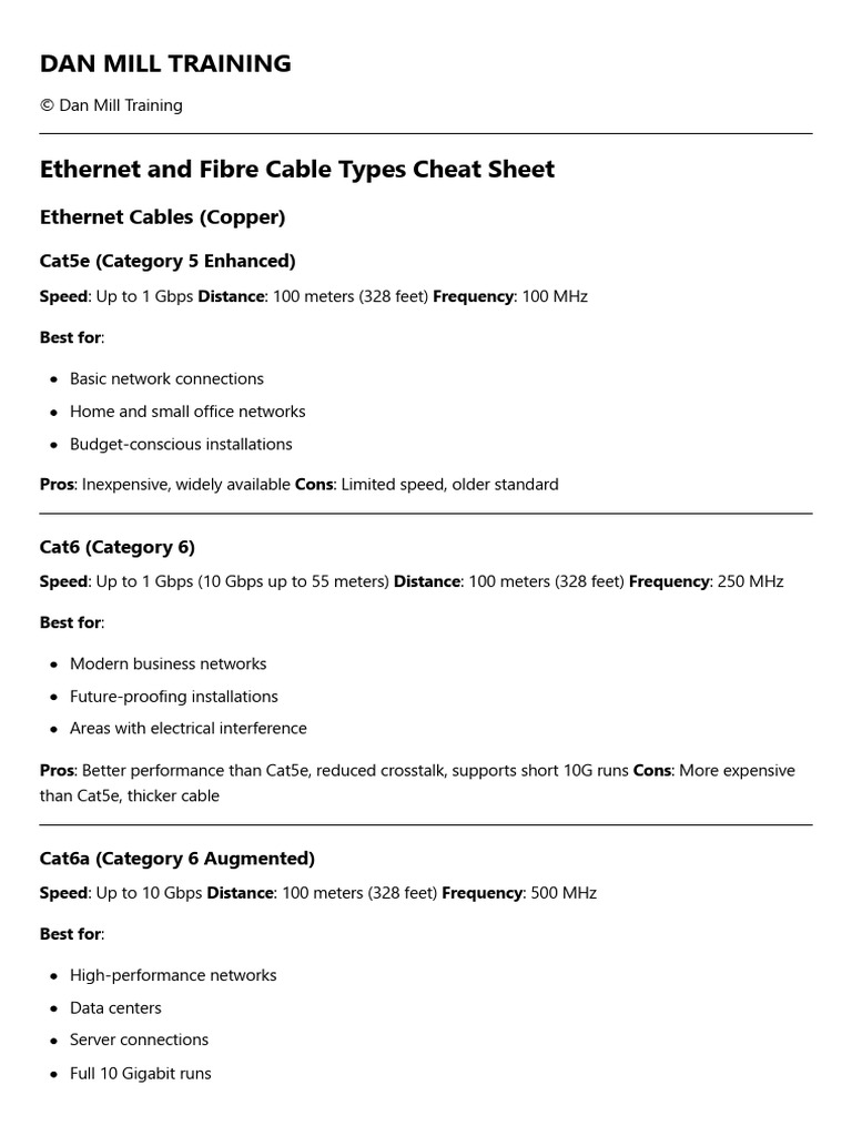 Ethernet and Fibre Cable Types Guide | PDF | Computer Engineering ...
