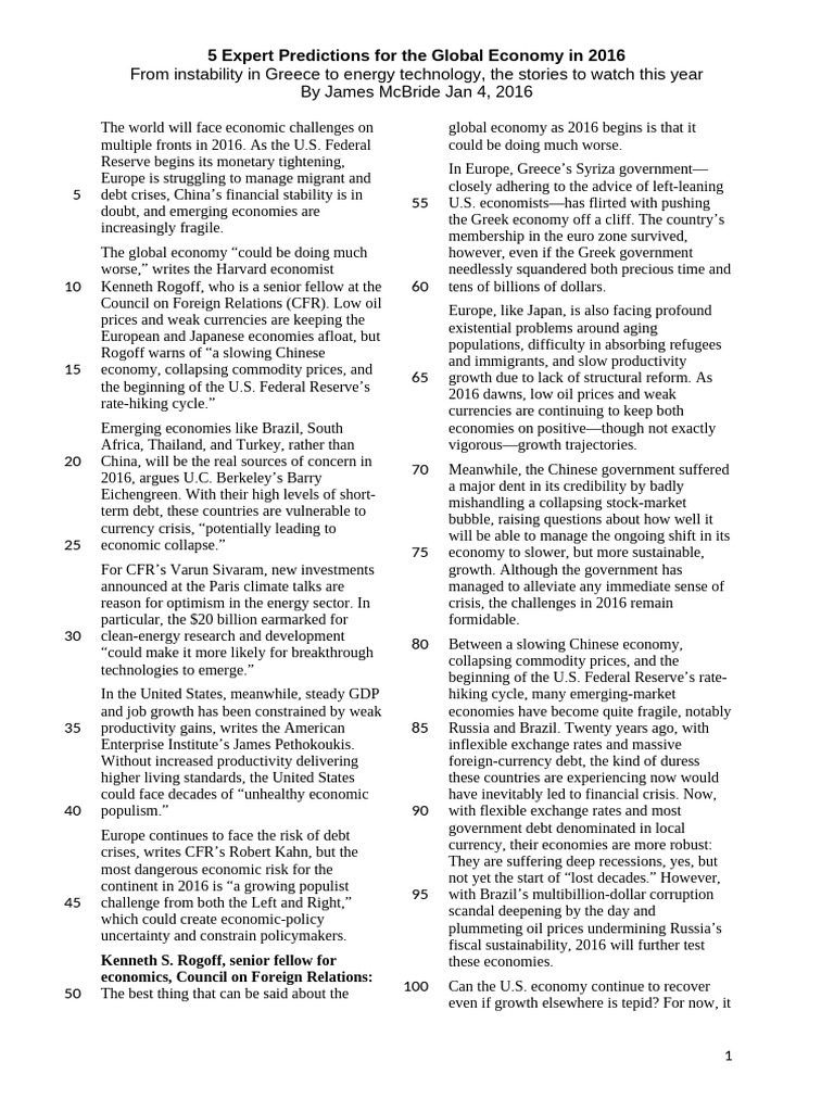 2016 Global Economy Predictions | PDF | Renewable Energy | Euro