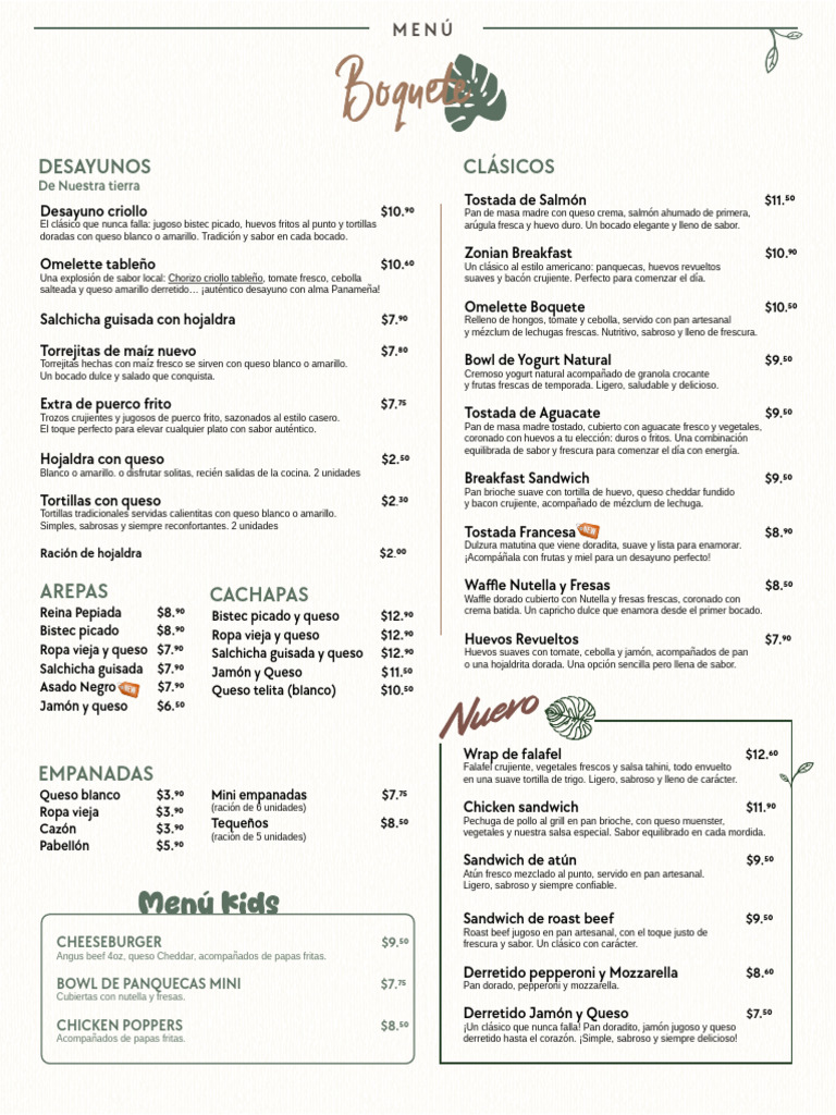 Menu Boquete NUEVO AGOSTO | PDF | ensalada | filete