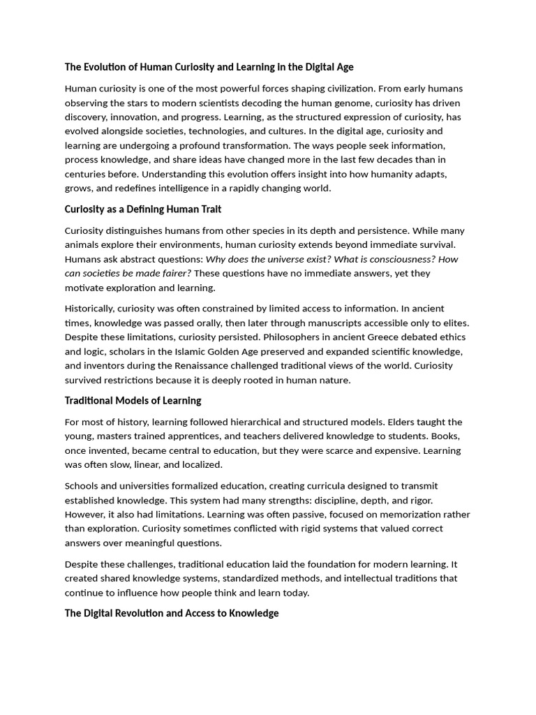 Evolution of Curiosity in the Digital Age | PDF | Learning | Curiosity