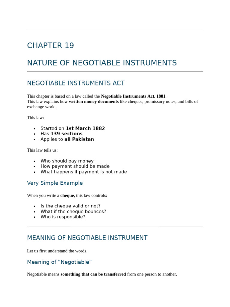 Overview of Negotiable Instruments Act | PDF | Negotiable Instrument ...