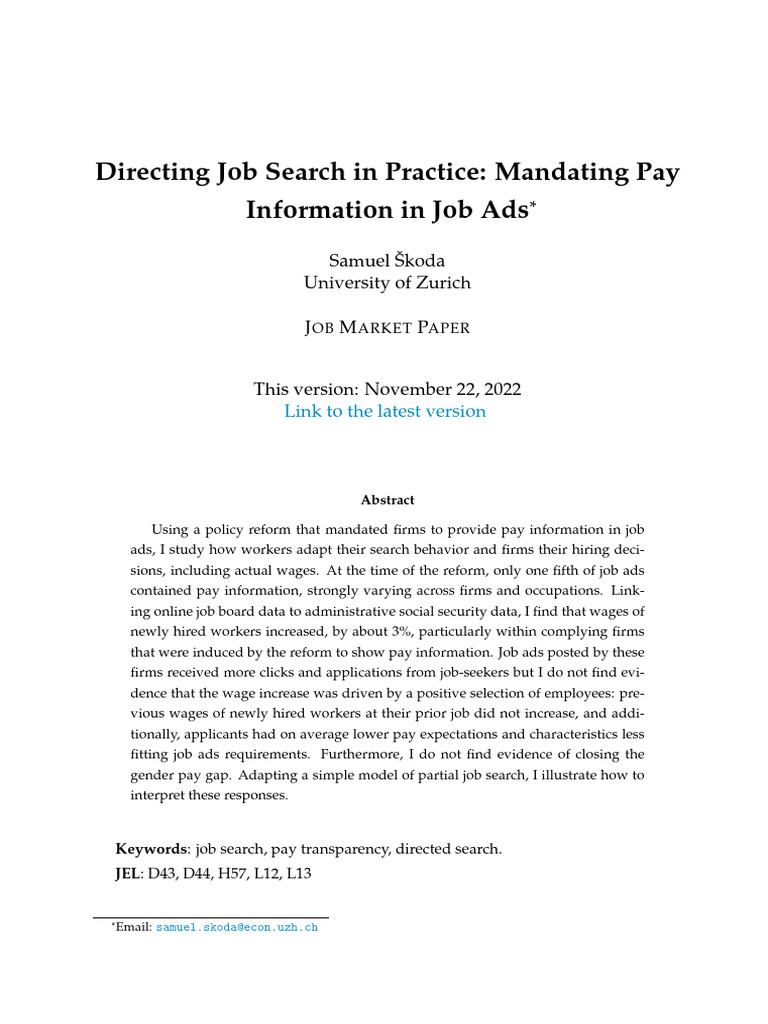 Impact of Pay Transparency on Job Market | PDF | Employment | Gender ...