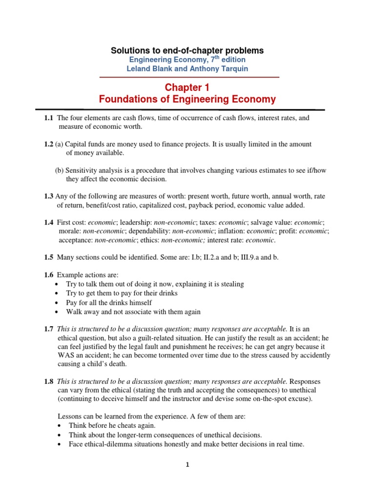 Chapter #1 Solutions - Engineering Economy, 7 th editionLeland Blank and  Anthony Tarquin | Net Present Value | Present Value