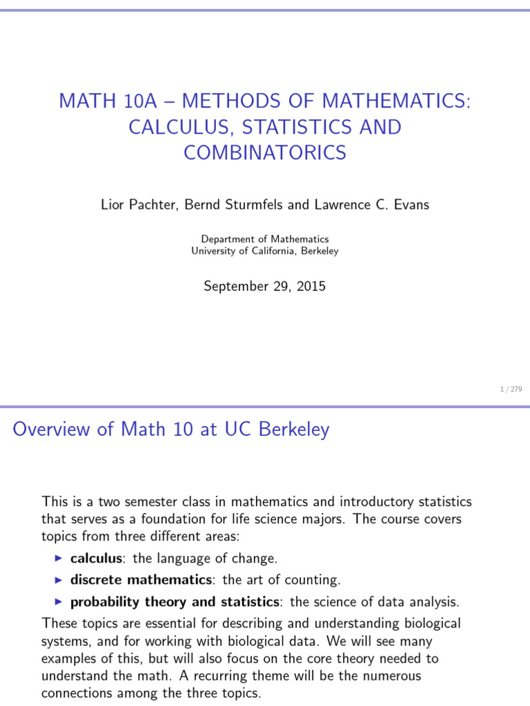 Math 10A: Calculus and Statistics for Biology | PDF | Trigonometric ...