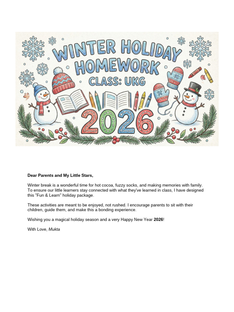 Winter Holiday Homework - Fun & Learn-2 | PDF
