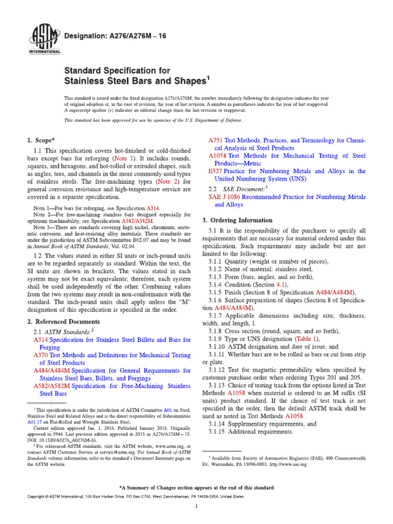 ASTM A 276_A 276M - 16 | PDF