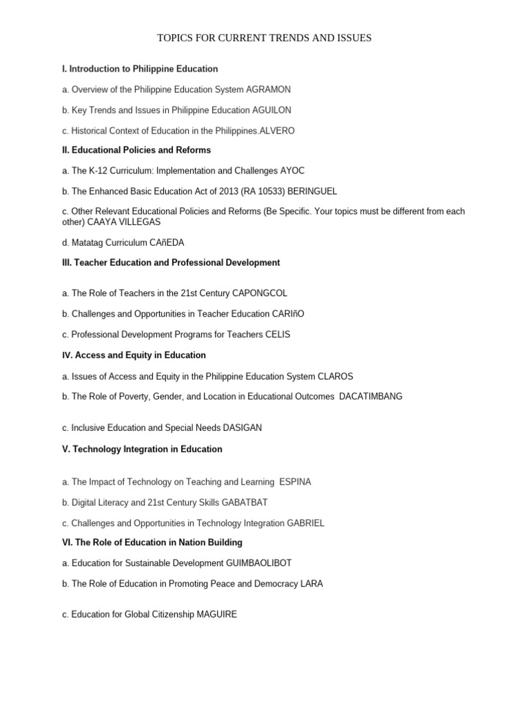 Topics For Current Trends and Issues | PDF