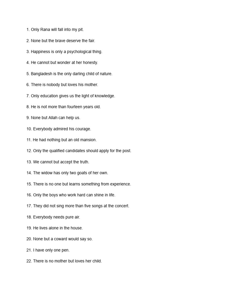 Unique Sentences with 