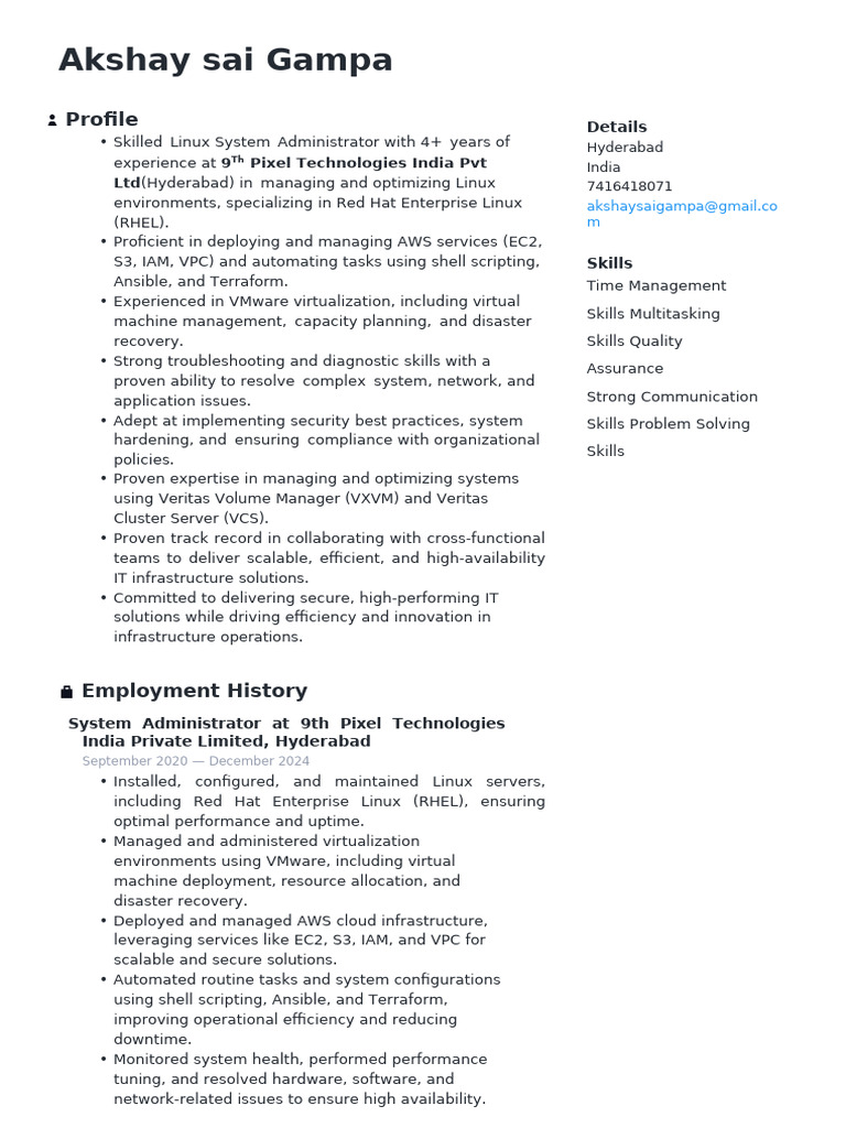 Akshay Sai Gampa - Updated Linux Resume | PDF | Automation | Virtualization
