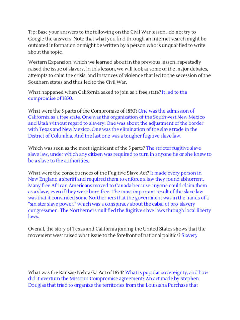 Civil War: Slavery and Secession Issues | PDF | The United States ...
