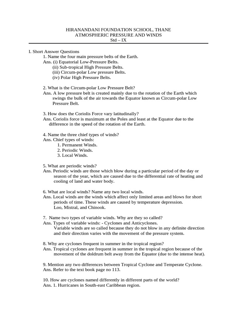 Atmospheric Pressure and Winds for Std IX | PDF | Wound | Tropical Cyclones